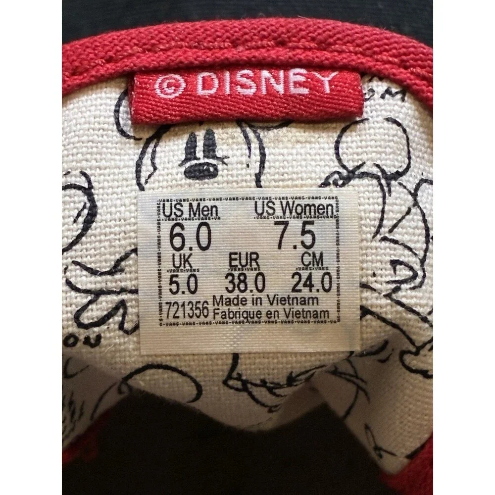 Vans x Disney Mickey Mouse 90th Anniversary Shoes Men 6 Women Black Yellow Red